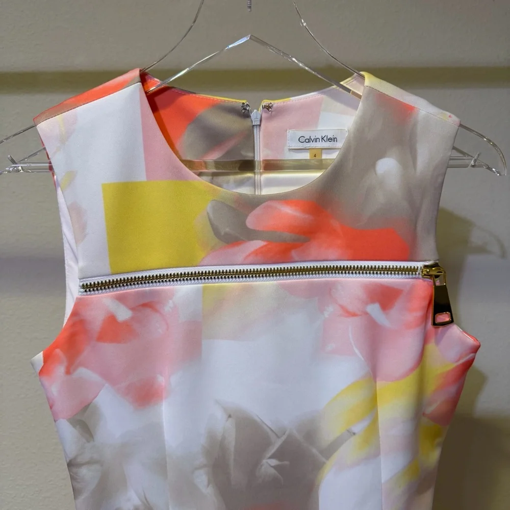 Calvin Klein Women's Midi Dress - Pink, Yellow, Gray Floral - Picture 3 of 6